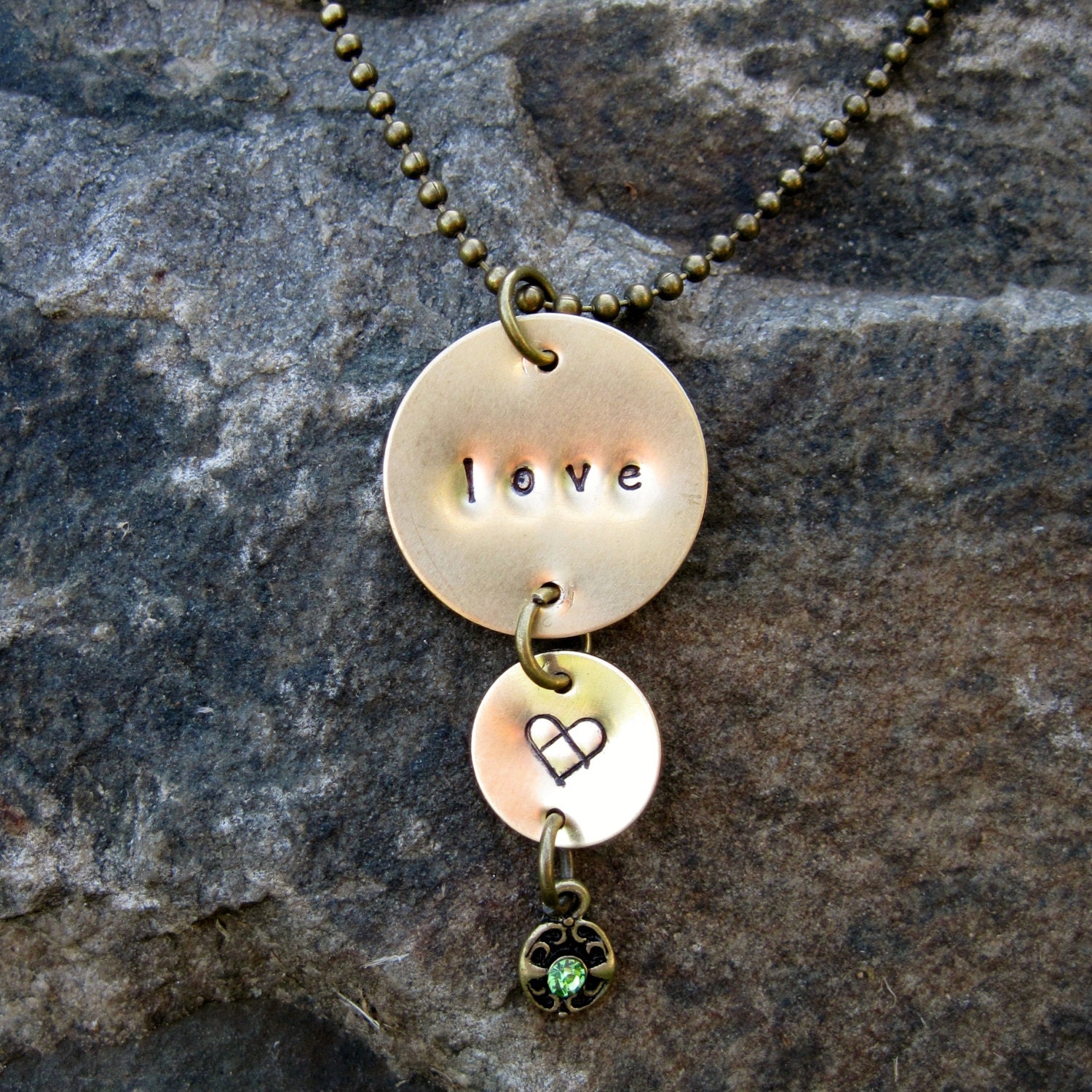 Love Stamped Metal Pendant Necklace