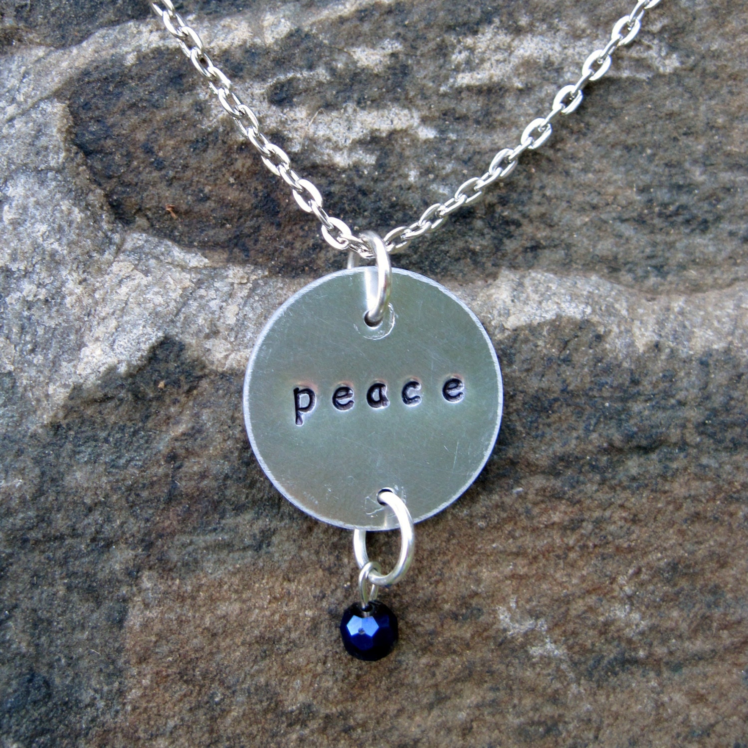 Peace Stamped Metal Pendant Necklace