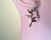 Clearance, Enamel sterling humming bird in black and white on sterling lever back findings