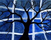 Mixed Media Winter Tree ACEO Original in Blue Tones