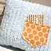 Tooth pillow for boy, orange polka dot pocket on pale aqua chenille tooth fairy pillow for boy by the Paisley Moon on Etsy
