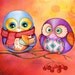 OWL Art - Autumn Colors - Pumpkin Pie - Fall Leaves Red Orange Gold Foliage - Illustration Painting Print by Annya Kai