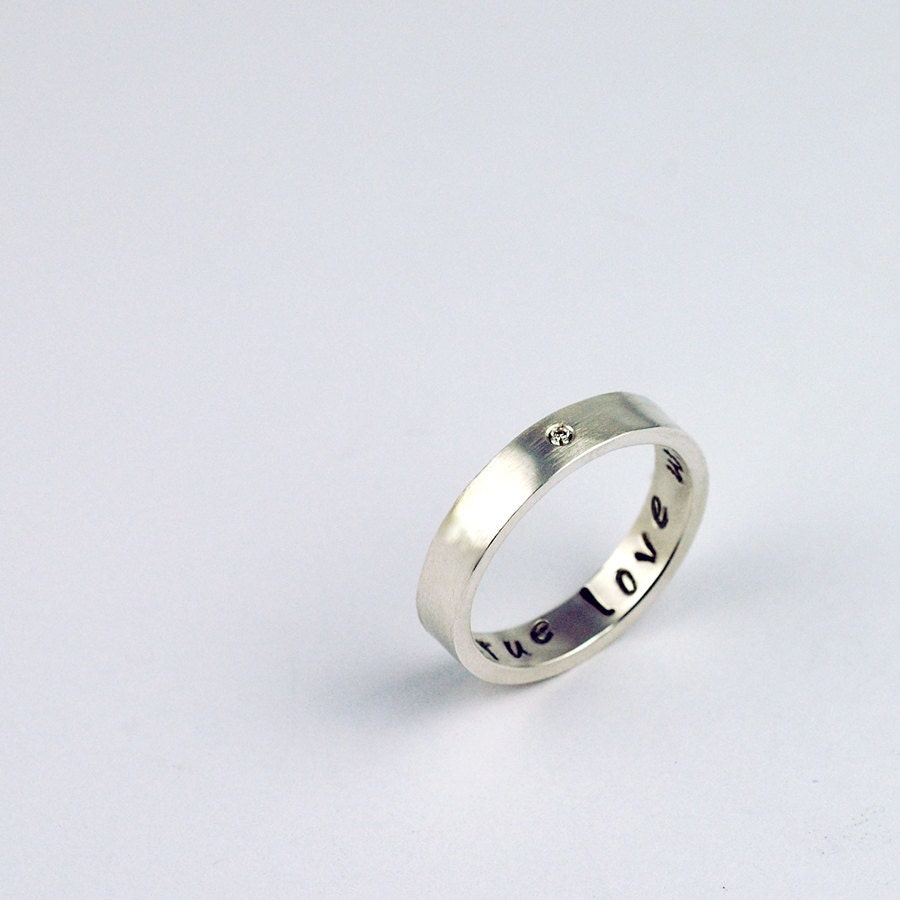 Purity Ring with a single Diamond - True Love Waits - Recycled Sterling Silver - Custom and Personalized
