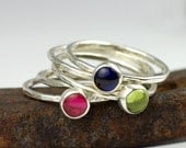 Stacking Birthstone Rings for Mom or Grandma - Gemstone Ring - Mom Jewelry - Custom - Recycled Sterling Silver - Set of Five Rings