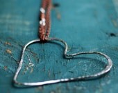 Heart Necklace - Large Open Heart Pendant - Sterling Silver - Long Copper Chain - Bohemian Boho Style - Recycled Silver - love necklace