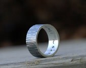 Wedding Band -  10mm Wide - Woodland Woodgrain Tree Bark Texture - Recycled Silver Ring - Custom Personalized - Unisex Ring