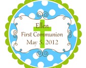 Personalized First Communion Labels, Holiday, Children, Kids, Gift Tags, Party Favors - Set of 12