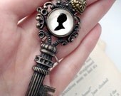 Cameo Key Necklace - Long, Bronze Statement Charm Silhouette Necklace - Personalized Profile from Your Custom Photograph - Gifts for Mom