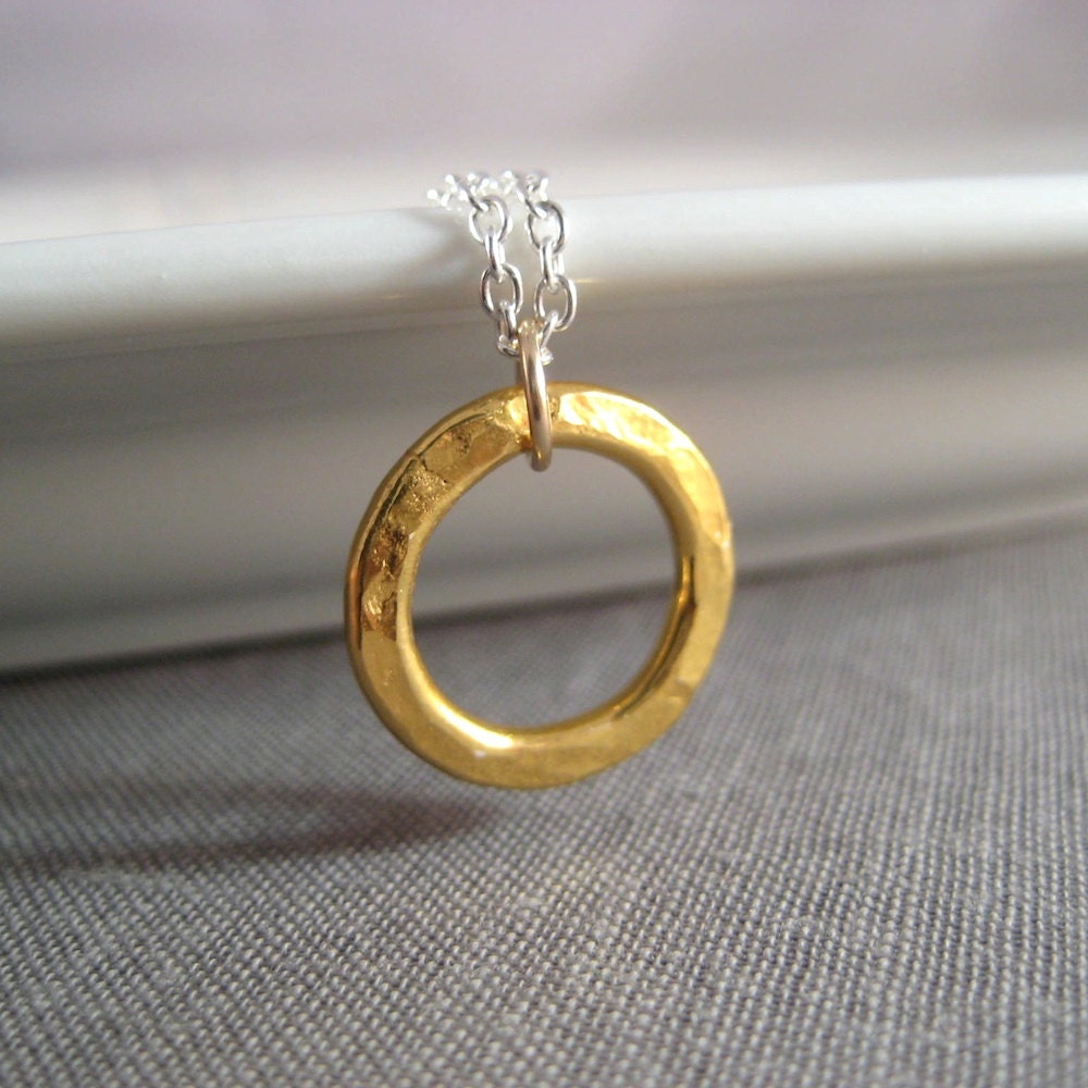 Gold Circle Necklace, Vermeil Circle Necklace, Minimal Geometric Jewelry, Mixed Metals Jewelry, Modern Jewelry
