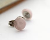 Pink rose quartz stud earrings, pastel pink earrings, post earrings - littlebugjewelry