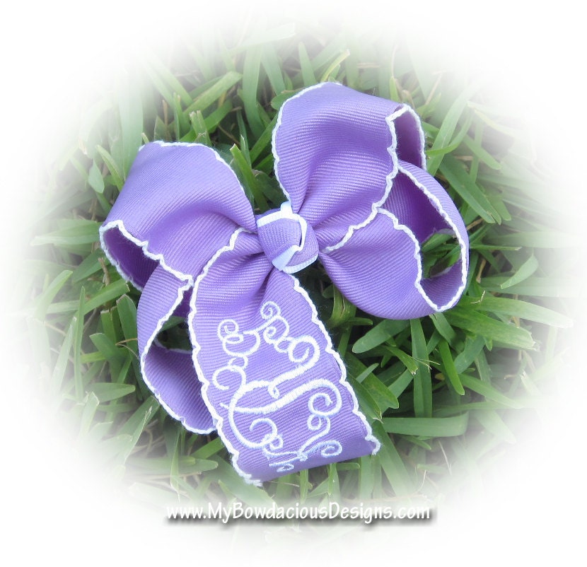 Custom Monogrammed Moon Stitch Hair Bow