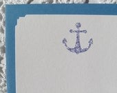 Eco Friendly Stationery, Nautical, Anchor, Sailor, Preppy, Gift for Boys or Men, Set of 5, White & Blue - SALE