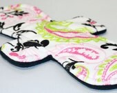 11 Inch Pink and Green Paisley Minky Cloth Pad with Fleece back - Wide Width