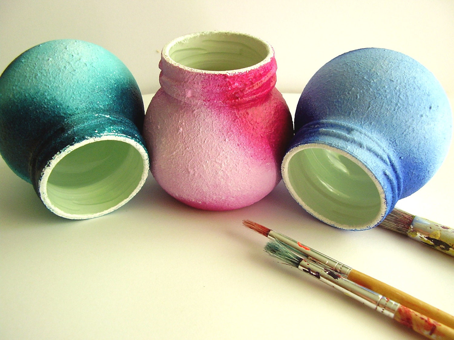 PIF Set of 3 Decorated Glass Jars or Pots PIF