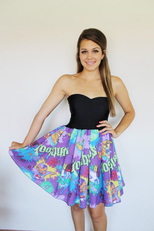 GOOSEBUMPS Purple Lime Green DRESS Strapless Baby doll Bow Horror Scary LARGE