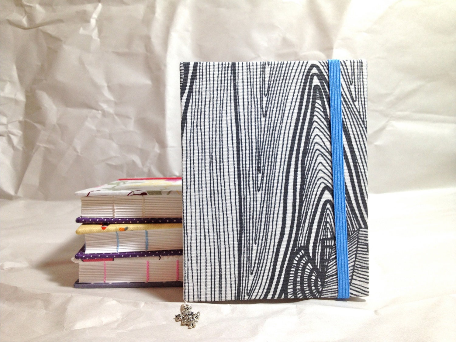 Coptic Stitch Handmade Journal with Elastic Band and Bookmark - Woodgrain 3
