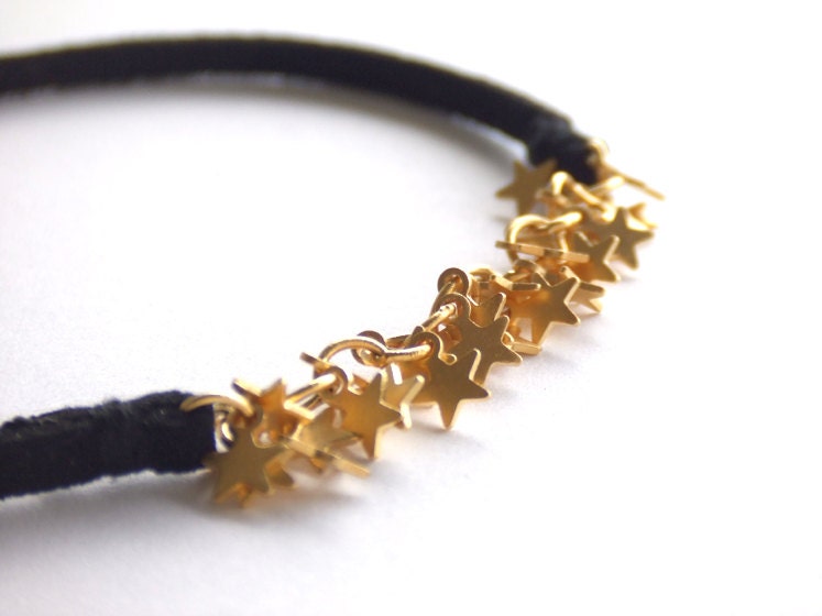 Starry Night Cluster Jewelry Bracelet, Black and Gold, New Year Jewelry, 16K Gold Plated, Constellation, Gift for Her