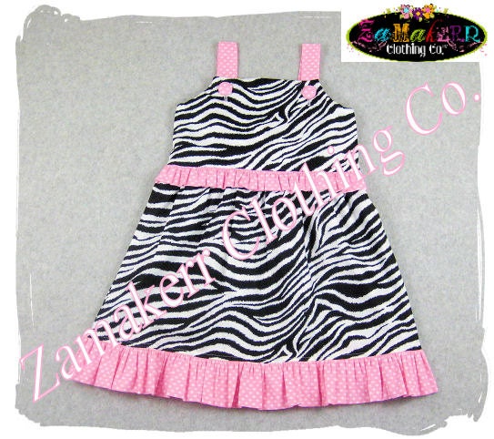 Custom Boutique Clothes - Girl ZEBRA Pink Polka Dot Girl Aline Jumper Ruffle Dress 3 6 9 12 18 24 month size 2T 2 3T 3 4T 4 5T 5 6 7 8