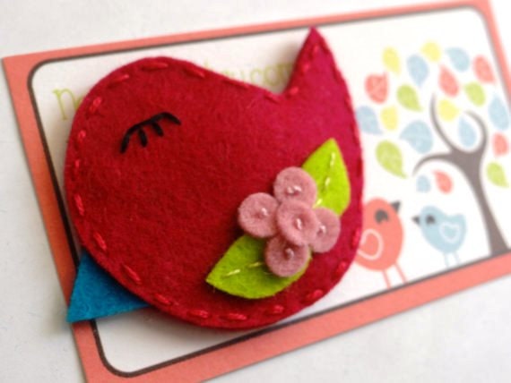 Hand Embroidered Wool Felt Hair Clip