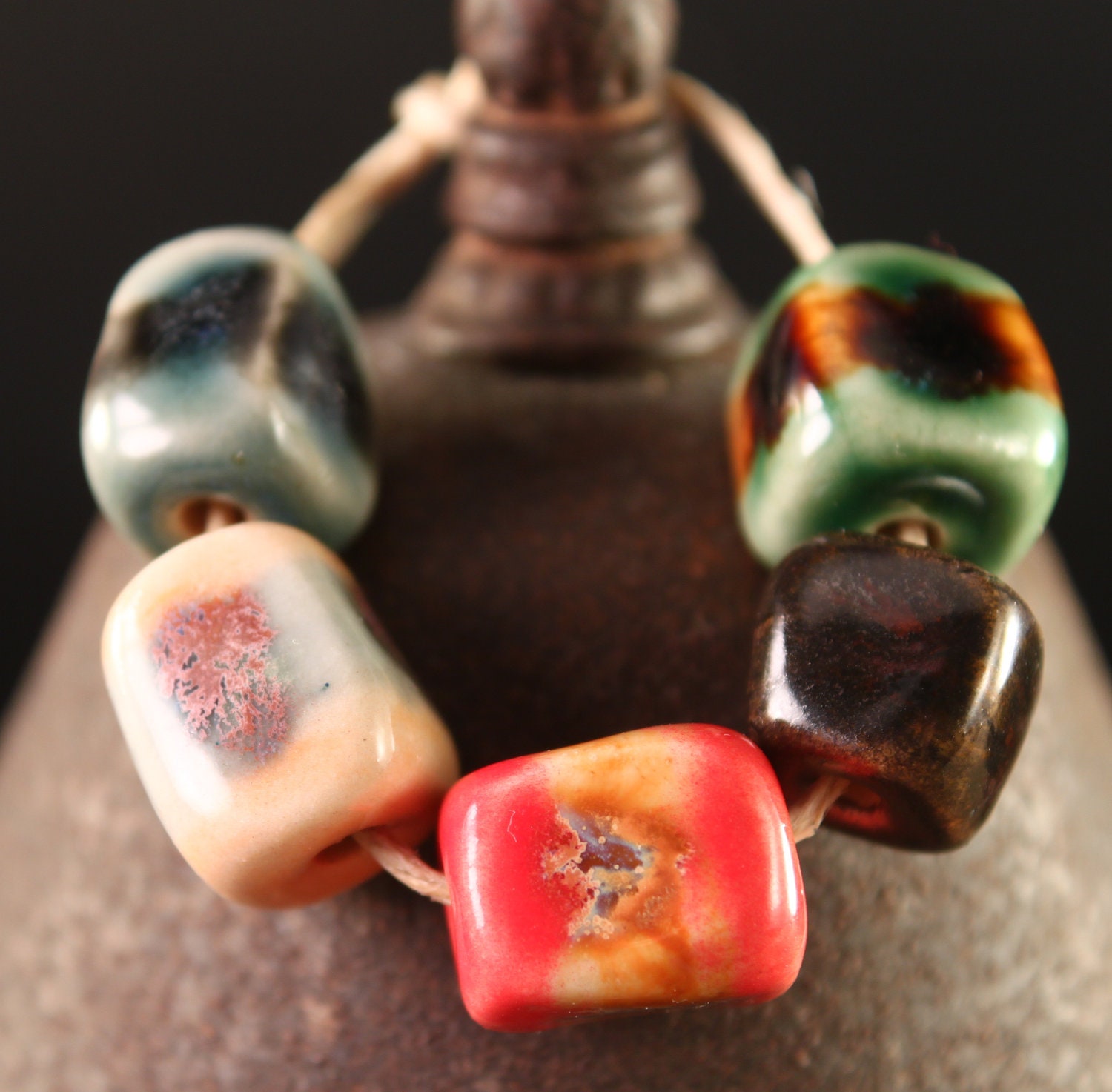 Handmade stoneware ceramic beads Assorted Rectangles (5)