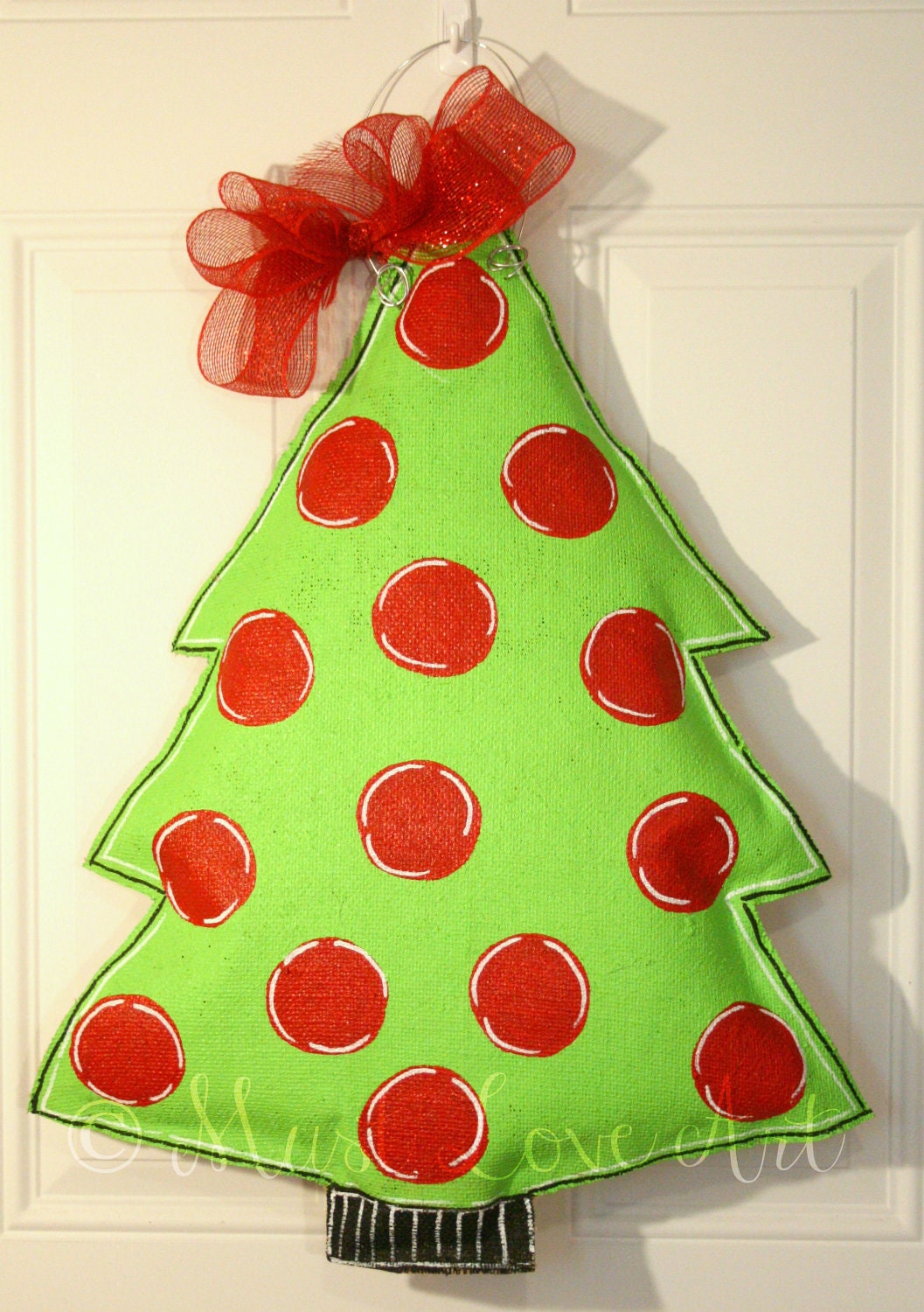 Polka Dot Christmas Tree Burlap Door Hanger Decoration HUGE
