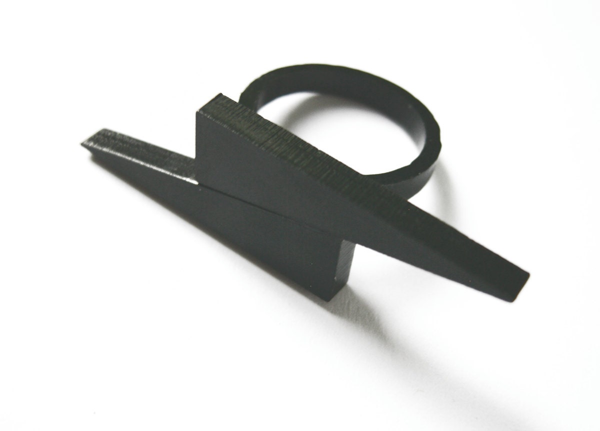 black acrylic lightning bolt ring