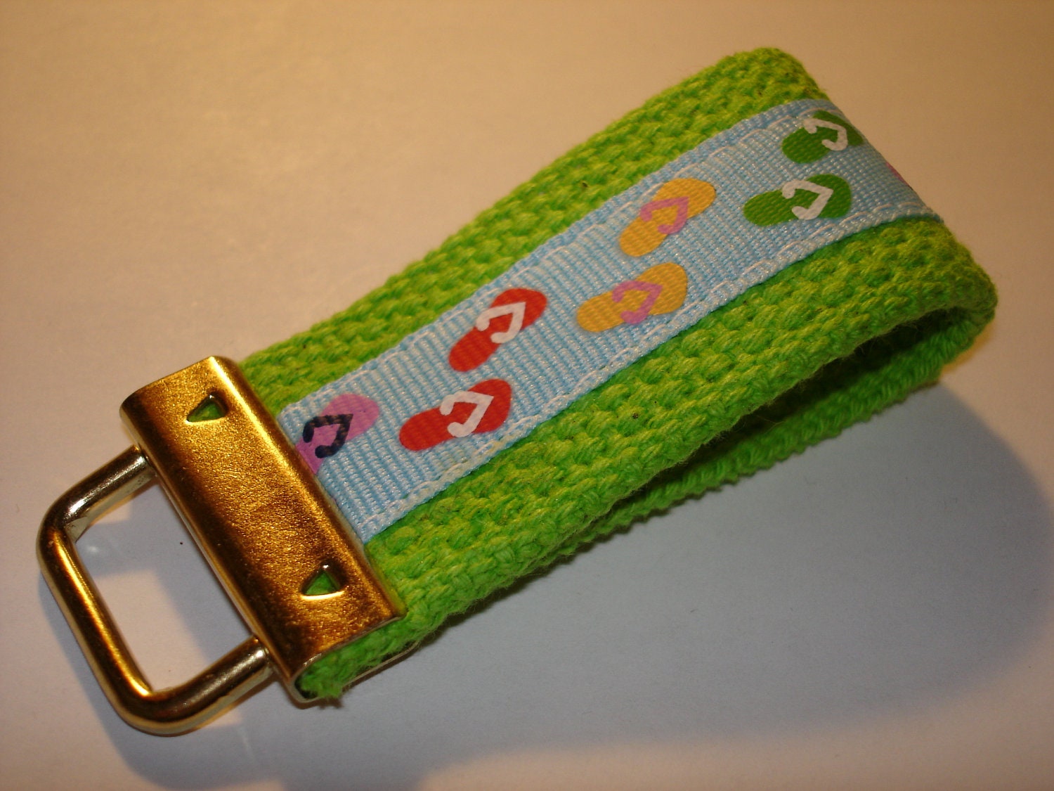 Mini Key Fob    ribbon / fabric on heavy cotton webbing