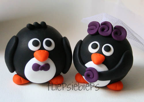 Custom Round Penguin Wedding Cake Topper