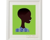 Boy in blue plaid with close haircut - Customized Children's art & decor