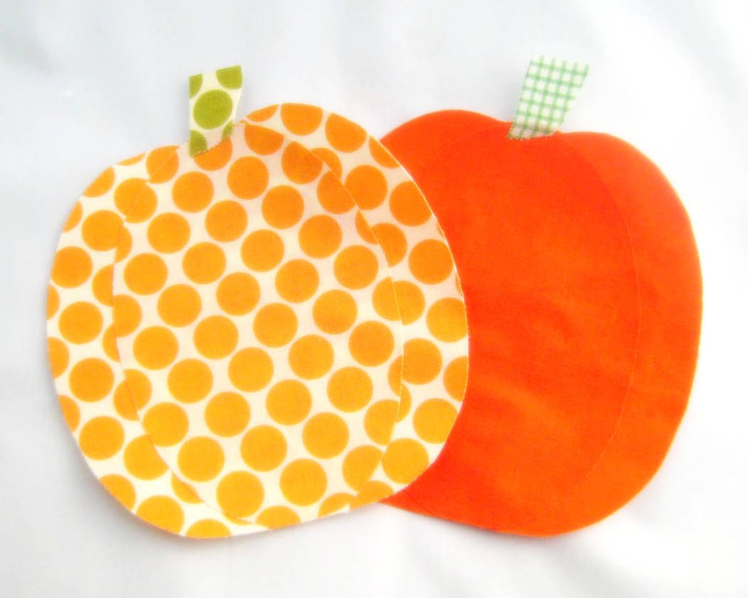 Pair of Pumpkins Large- Iron On Applique - No Sew - Great for Onesie - Patch - Transfer - Amy Butler Lotus Fabric Tangerine - NewEnglandQuilter