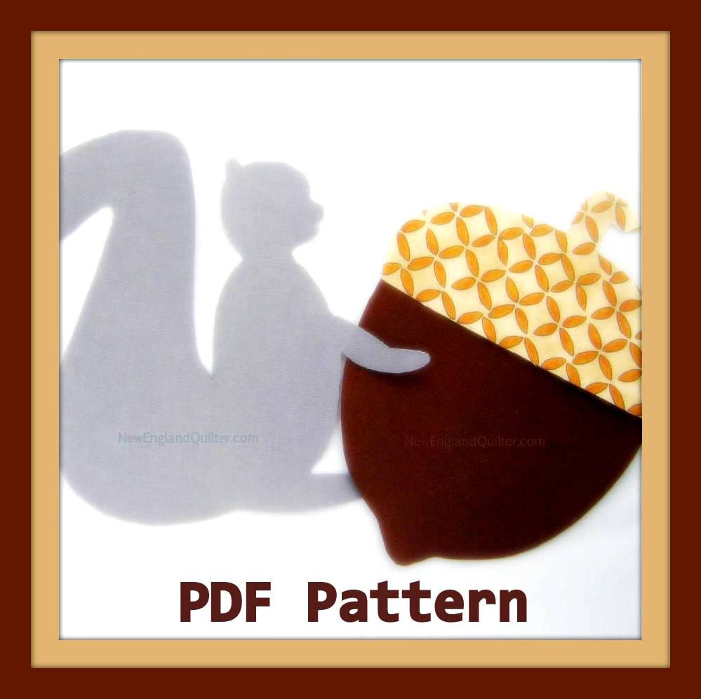 Grey Squirrel and Jumbo Acorn PDF Pattern - Woodland Magic Series - Quilt Block - No Sew Iron On - Sewing - DIY - Template Instant Download