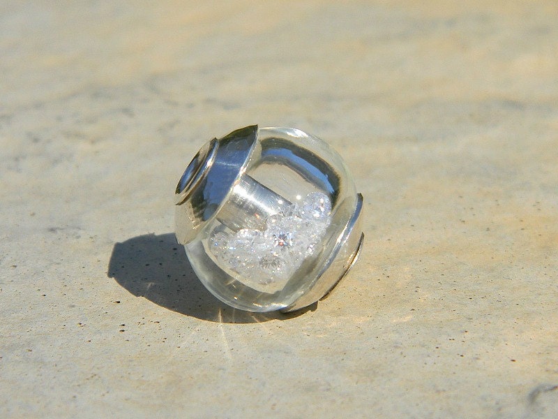 MINI snow globes large hole hollow silvered cored - handmade lampwork beads   SRA, ISGB