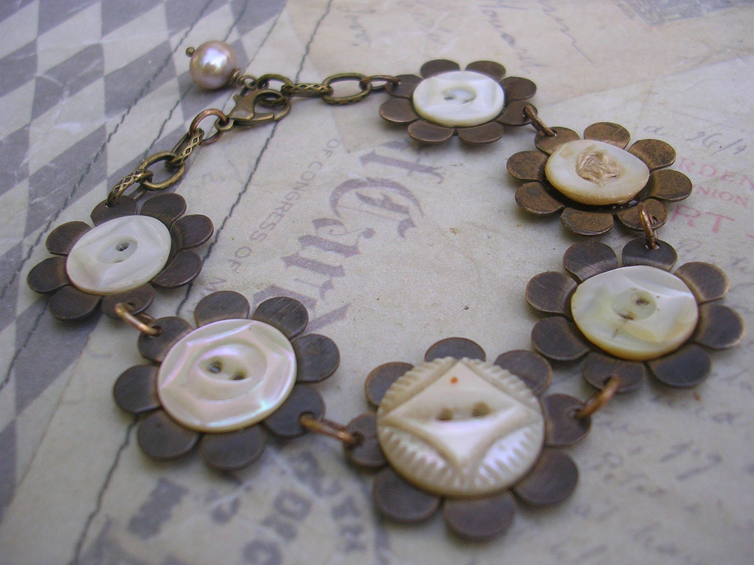 Vintage Mother of Pearl  Button Bracelet