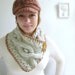 Cabled Scarf in Natural Heathered Wheat. Caramel Crocheted Trim. Handknit. Classic.