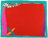 10.15.2012 small art quilt, contemporary, abstract, red, turquoise, neon pink, black and white, fuchsia, yellow