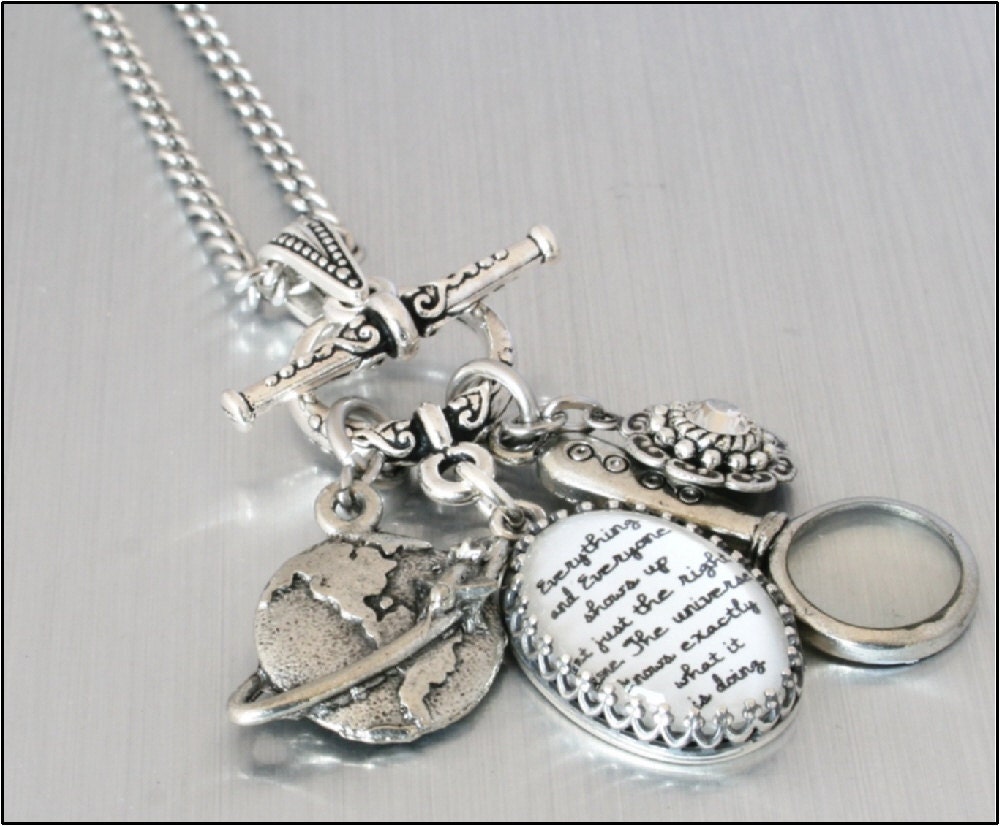 Silver Inspirational Charm Necklace, Glass Pendant, Silver Inspirational Jewelry, Quotes Jewelry, The Universe