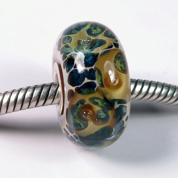 Sea Life - Large Hole Silver Core Charm Bead - BBGLASSART Lampwork boro glass bead European Charm