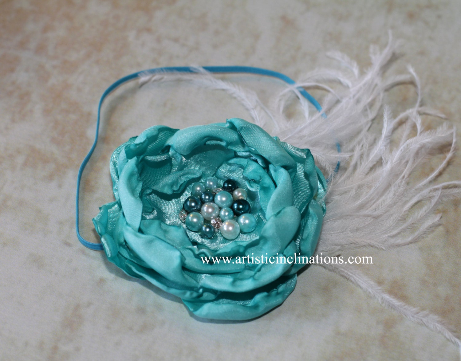Glamour Me Up-  Couture Handmade Girls Aqua Headband
