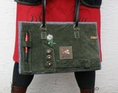 Unique Recycled Leather Bag. Leather Shoulder Bag. Green Leather Handbag. Leather Purse. Women's Bag. Vintage German leather Lederhosen