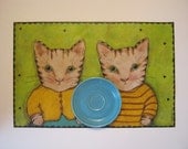 cat Table art- place mat- vinyl linoleum- hand painted- girl boy cat- nursery art- kitchen art- original painting