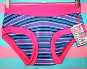 Womens MEDiUM hot pink royal blue black and white STRiPED HaNDMADE UNDeRWEAR
