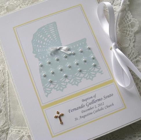 Baby Baptism Christening Photo Album Keepsake 4x6 Beaded Personallized Baby Bassinette Green and Yellow