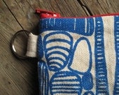 Canvas Coin Pouch Screenprint Hand Printed Seashells Design with Reclaimed Lining
