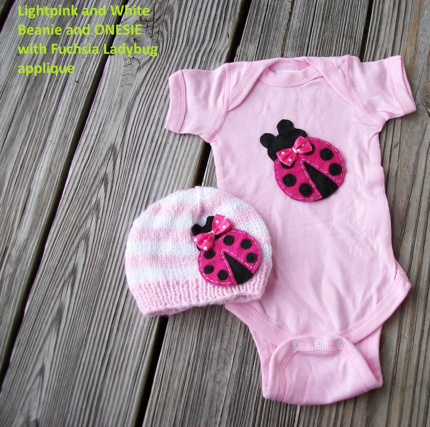 Baby LADYBUG  inspried Baby Girl Hat and Onesie   Set,  children's hat and accessories, ladybug  beanie, ladybug  onesie, baby set