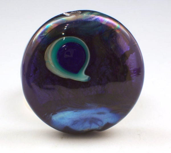 Handmade Lampwork Bead Purple Peacock  Large Focal Bead CD Lampwork