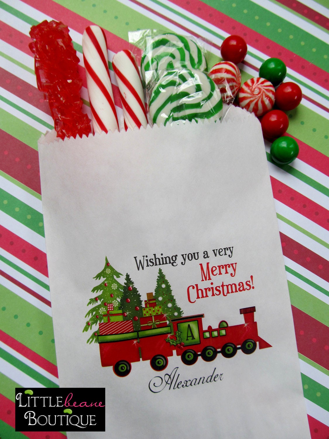 Christmas Candy Bags, Train, Choo Choo Train, Personalized, Treat Bags, Favor bags,Candy Buffet, Sweets, Treats, Set of 24 Il_570xn