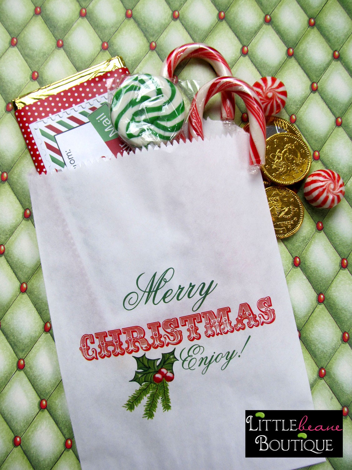 Christmas Candy Bags, Merry Christmas, Holly, Personalized, Treat Bags, Favor bags,Candy Buffet, Sweets, Treats, Set of 24 Il_570xn