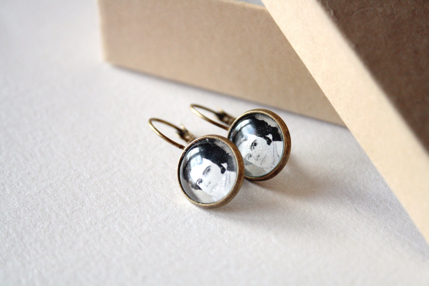 Mr. Darcy Portrait Brass Earrings in Antique Gold Finish - FINAL SALE
