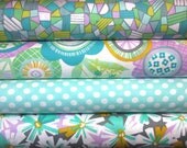 4 Fat Quarters La Dee Da Aqua  by Erin McMorris Free Spirit Designer Fabric, Sale
