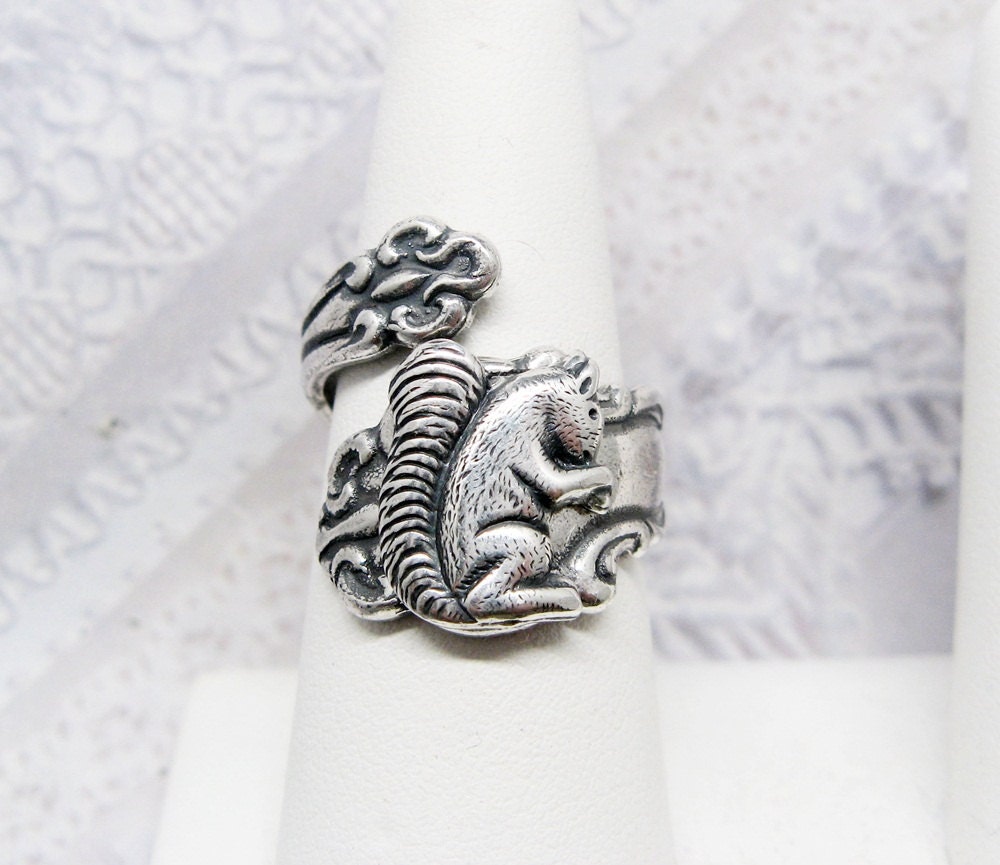 SPOON RING - The ORIGINAL Adjustable Silver Squirrel Spoon Ring - Jewelry by BirdzNbeez -  Wedding Birthday Bridesmaids Gift